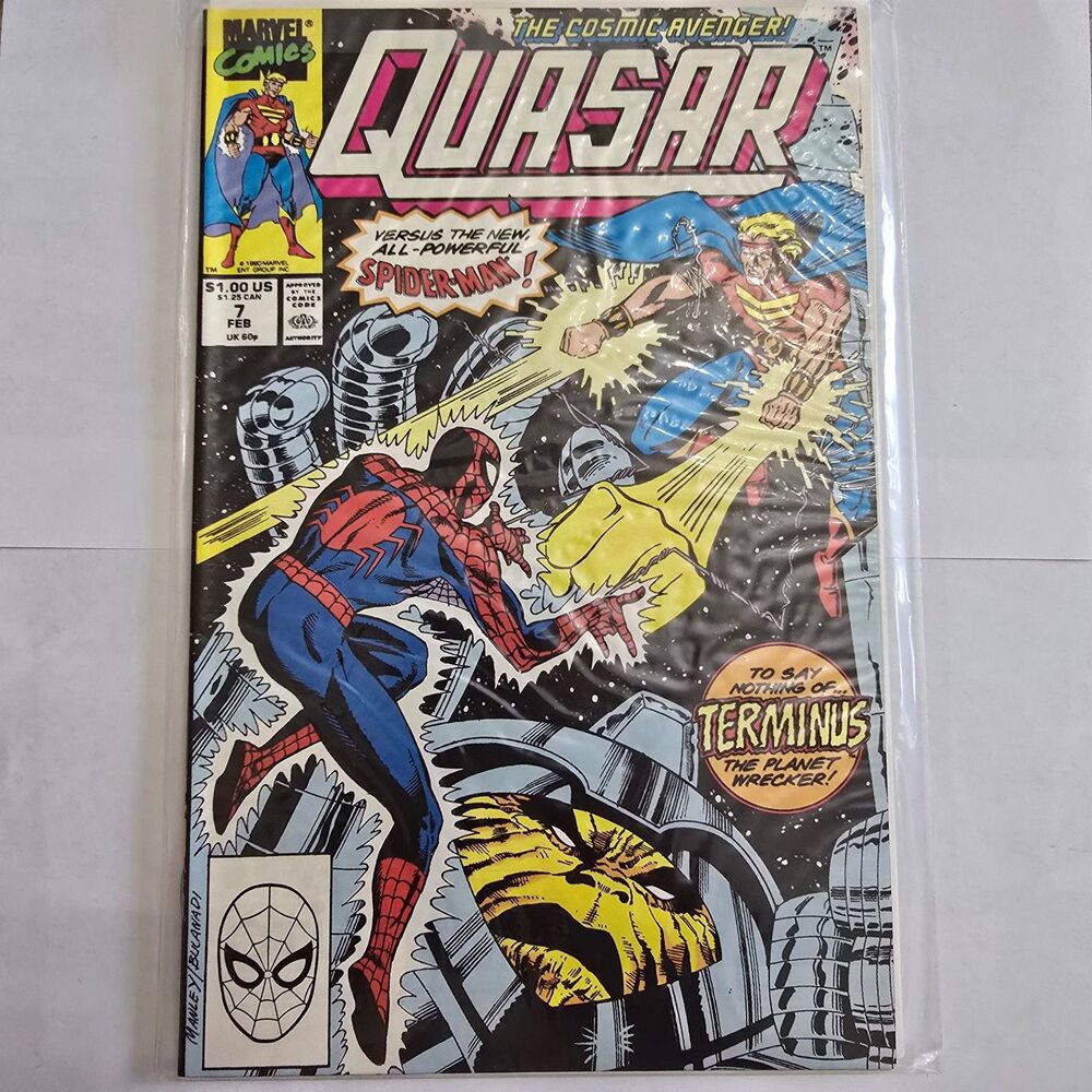 Quasar #7 Marvel Comic 1990 Spider-Man Appearance